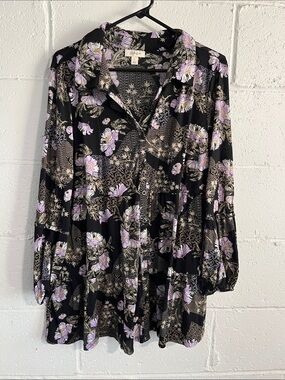 Style & Co Floral Tiered Blouse- Large